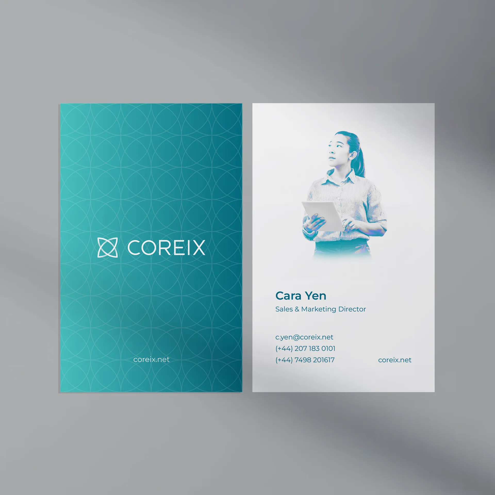 Business card print design for a global tech business